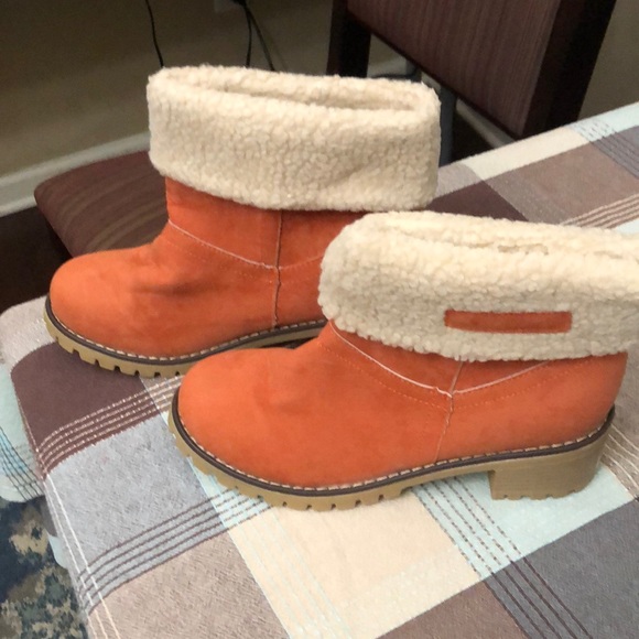 ROSY ORANGE Shoes - ROSY ORANGE PLUSH -LINED FOLD-OVER BOOT-WOMEN SIZE 7 NEW NEVER USE